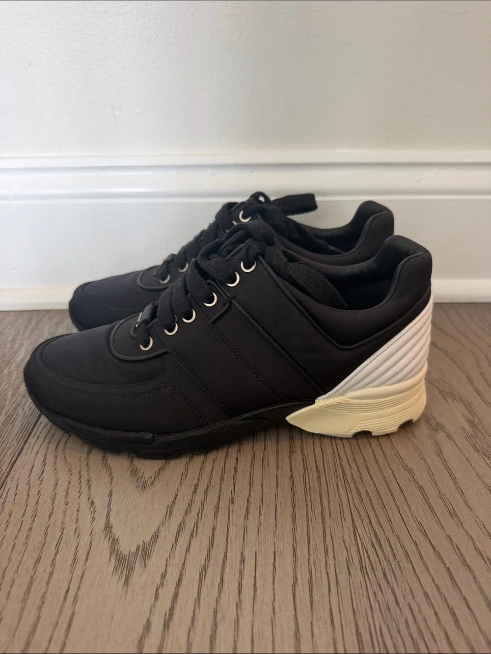 Women’s Chanel Black Athletic Sneakers with Cream Heel Accent Brand New